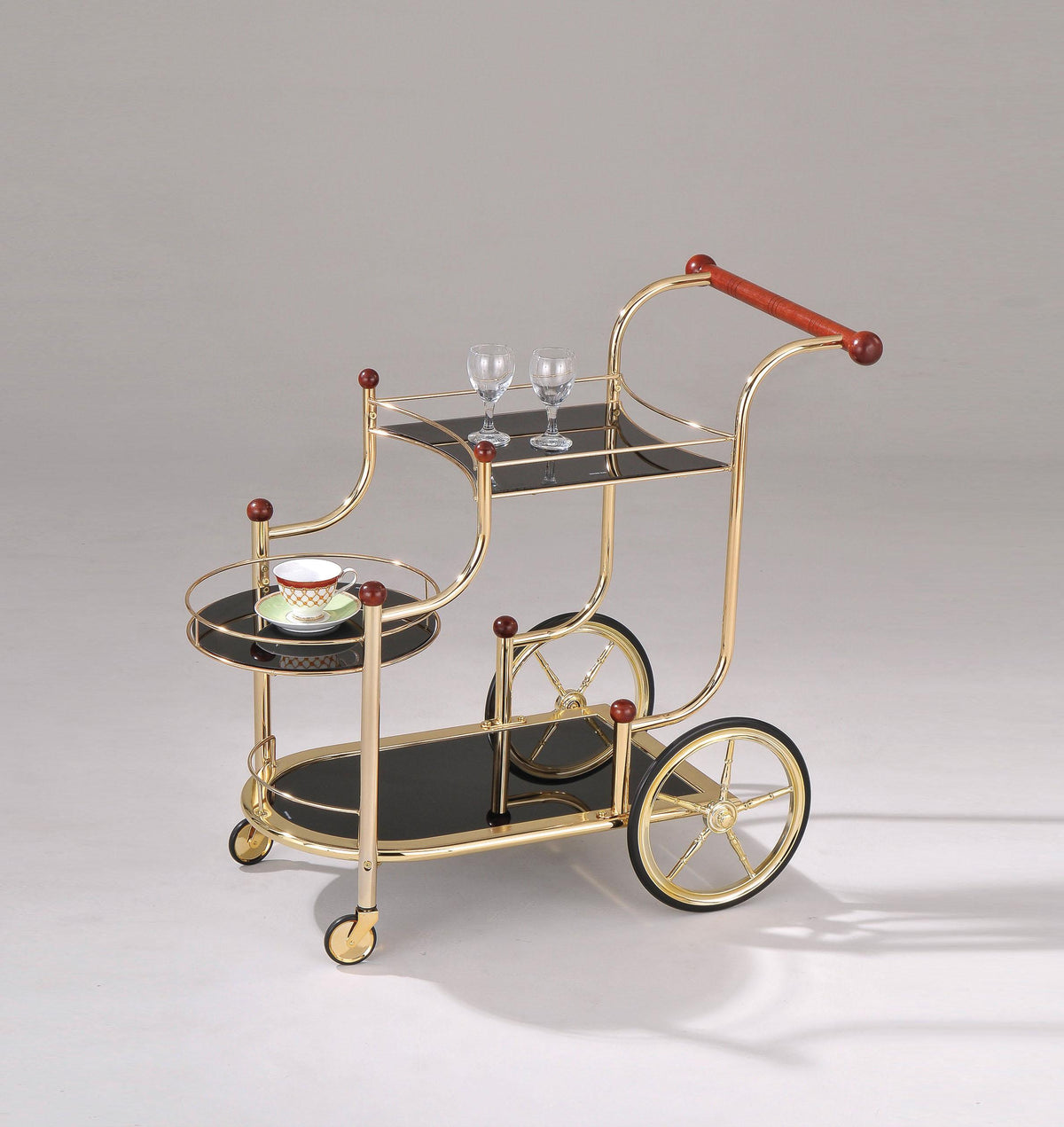 Lacy Gold Plated & Black Glass Serving Cart Half Price Furniture