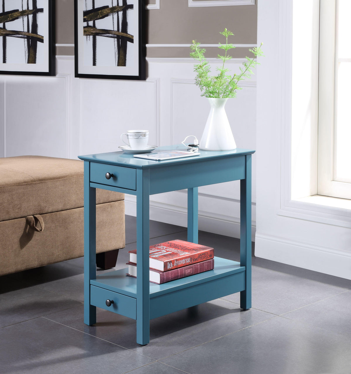 Byzad Teal Side Table (USB Charging Dock)  Half Price Furniture