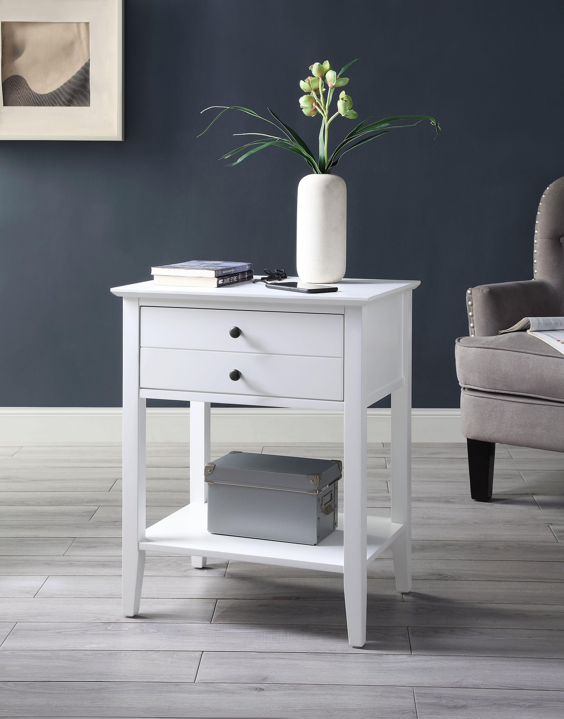 Grardor White Side Table (USB Charging Dock)  Half Price Furniture