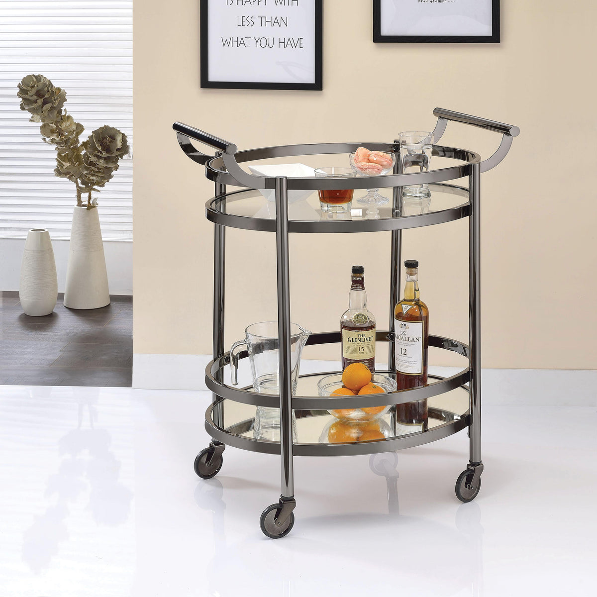 Lakelyn Black Nickel & Clear Glass Serving Cart Half Price Furniture