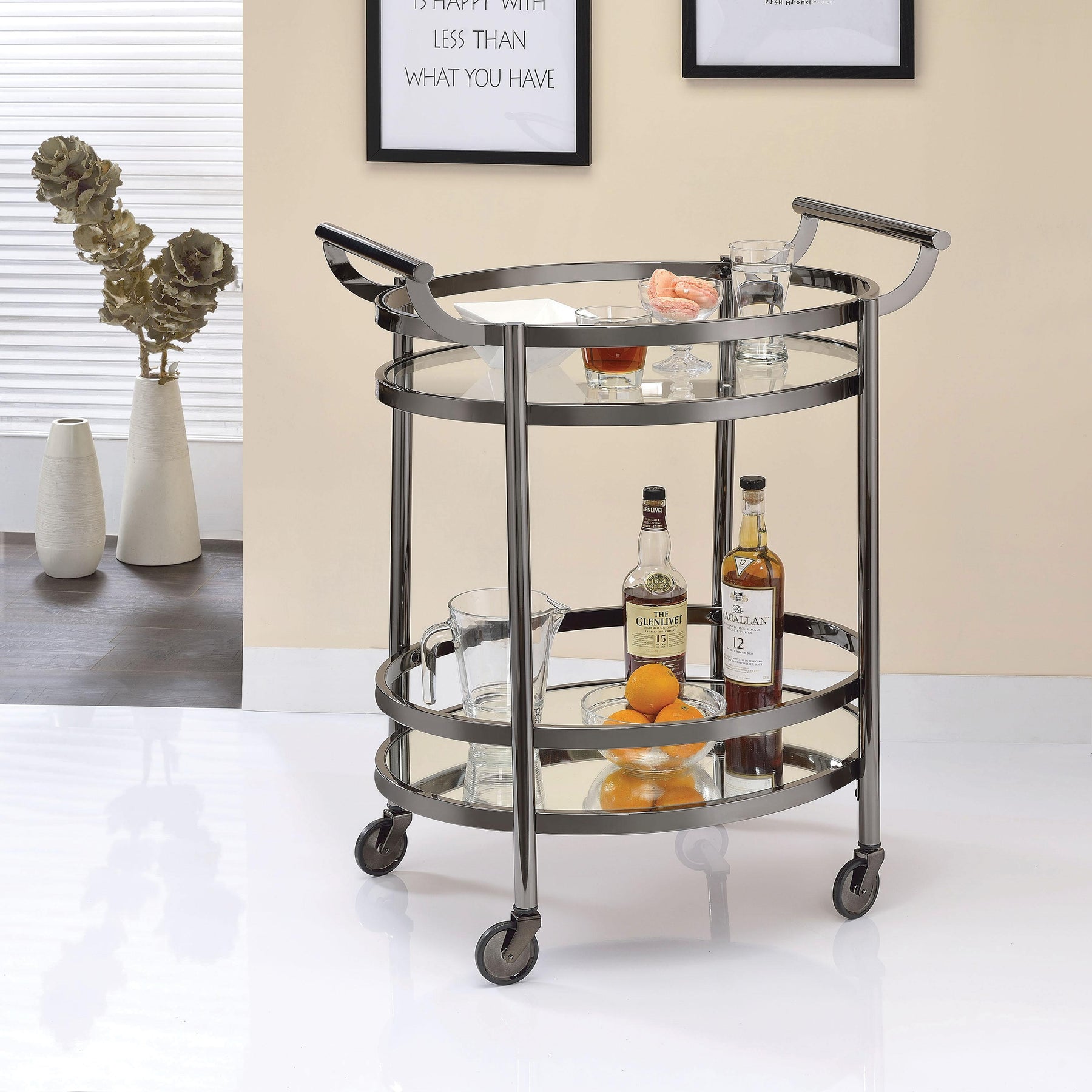 Lakelyn Black Nickel & Clear Glass Serving Cart  Half Price Furniture