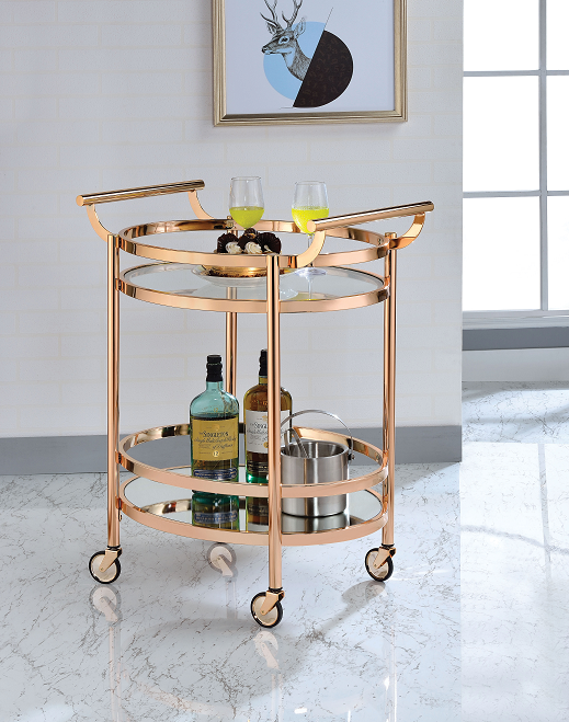 Lakelyn Rose Gold & Clear Glass Serving Cart  Half Price Furniture