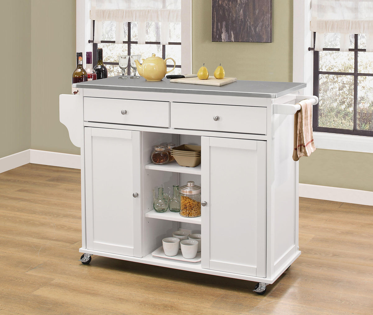 Tullarick Stainless Steel & White Kitchen Cart  Half Price Furniture