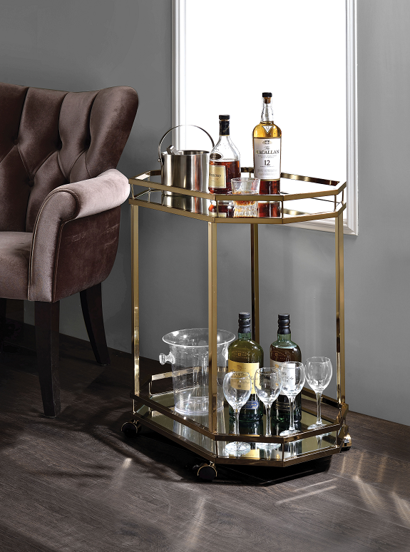 Lacole Champagne & Mirror Serving Cart  Half Price Furniture