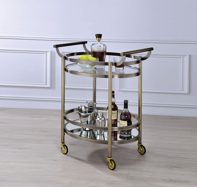 Lakelyn Brushed Bronze & Clear Glass Serving Cart  Half Price Furniture
