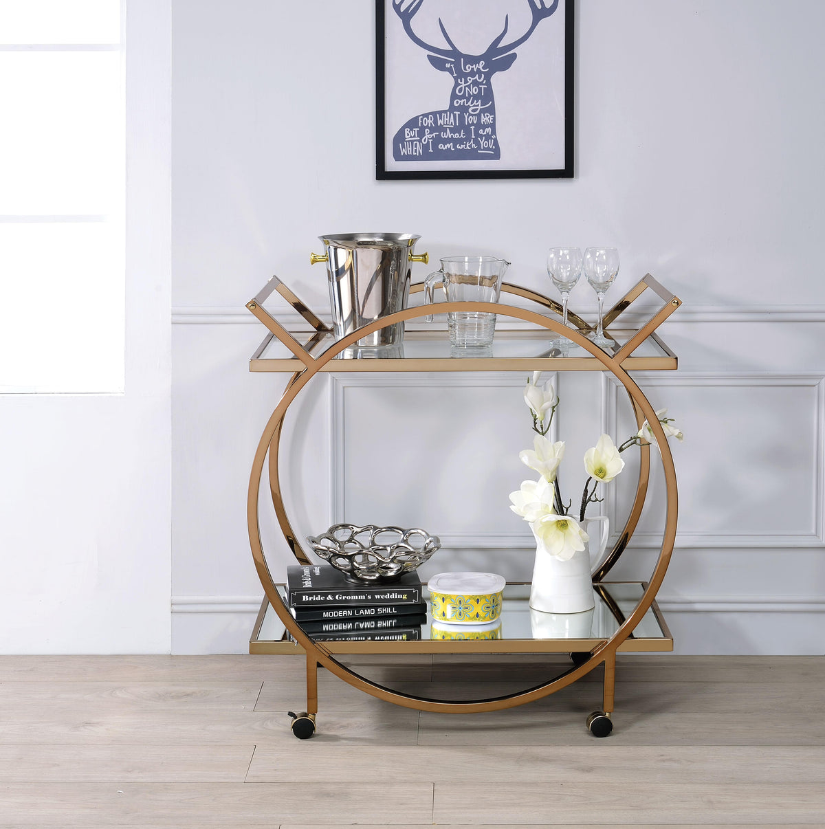 Traverse Champagne & Mirrored Serving Cart  Half Price Furniture