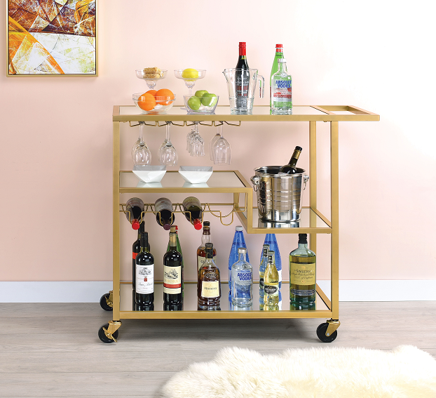 Adamsen Champagne & Mirror Serving Cart Half Price Furniture