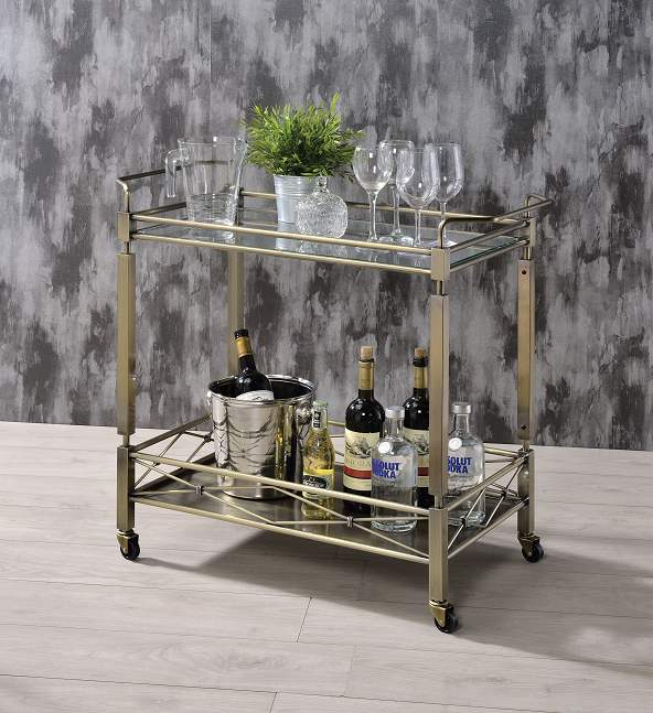 Matiesen Antique Gold & Clear Glass Serving Cart Half Price Furniture