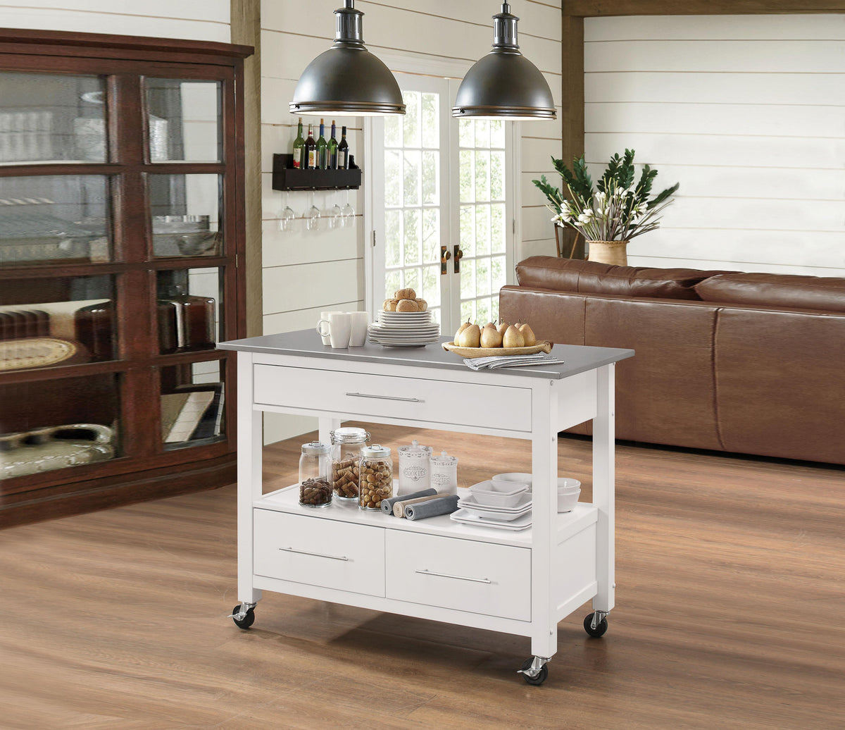 Ottawa Stainless Steel & White Kitchen Cart Half Price Furniture