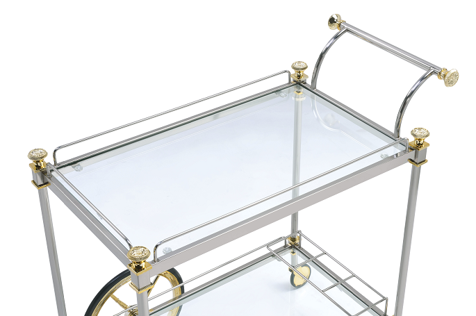 Cyrus Silver/Gold & Clear Glass Serving Cart  Half Price Furniture