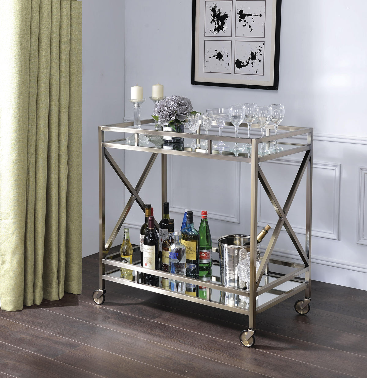 Kristensen Antique Gold & Mirror Serving Cart  Half Price Furniture