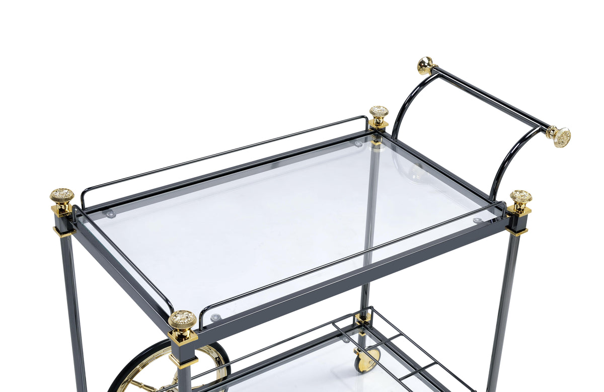 Cyrus Black/Gold & Clear Glass Serving Cart  Half Price Furniture