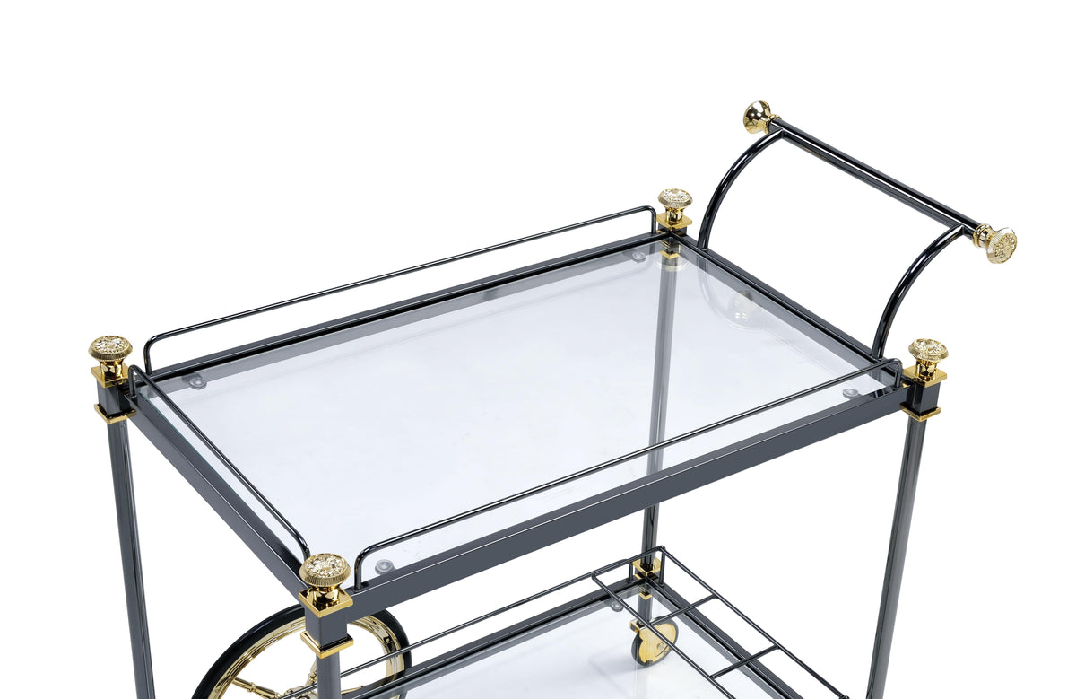 Cyrus Black/Gold & Clear Glass Serving Cart Half Price Furniture