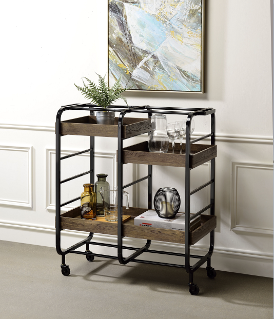 Vorrik Black & Walnut Serving Cart  Half Price Furniture