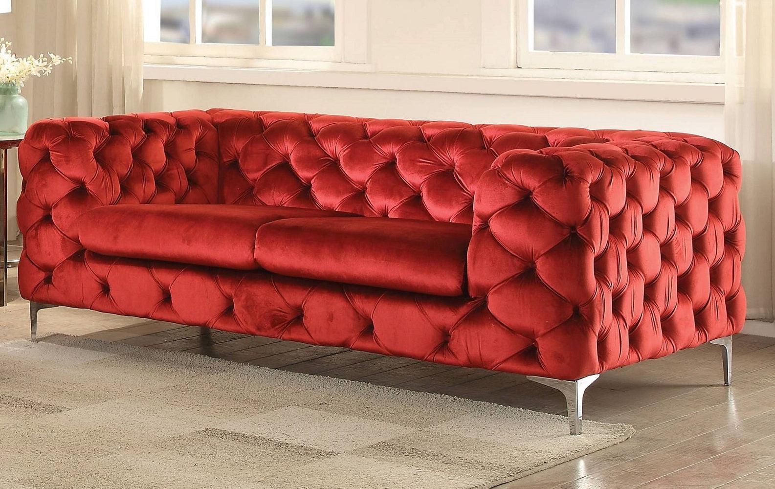 Acme Adam Loveseat in Red Velvet 52796  Half Price Furniture