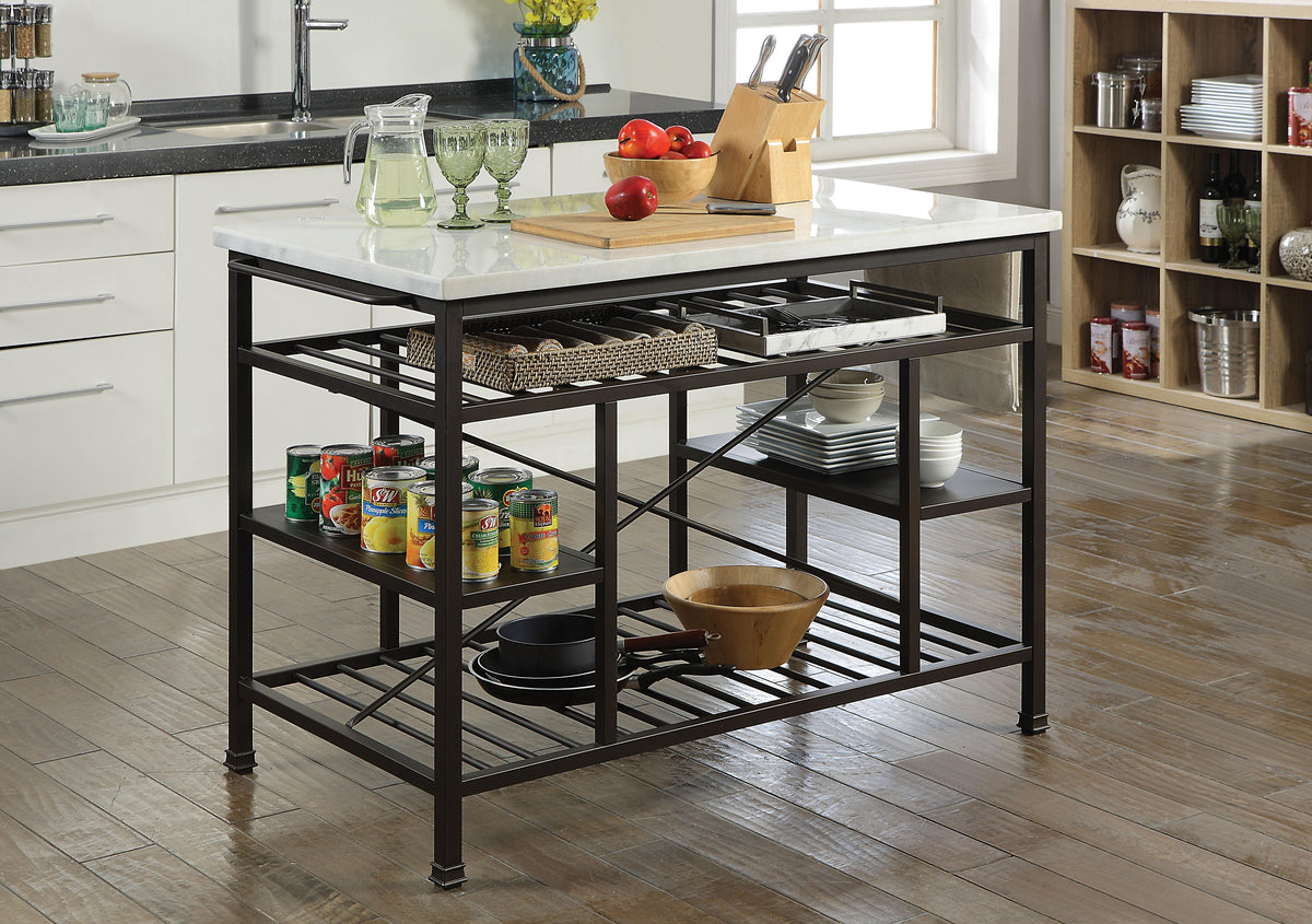 Lanzo Marble & Gunmetal Kitchen Island (Counter) Half Price Furniture