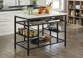 Lanzo Marble & Gunmetal Kitchen Island (Counter)  Half Price Furniture