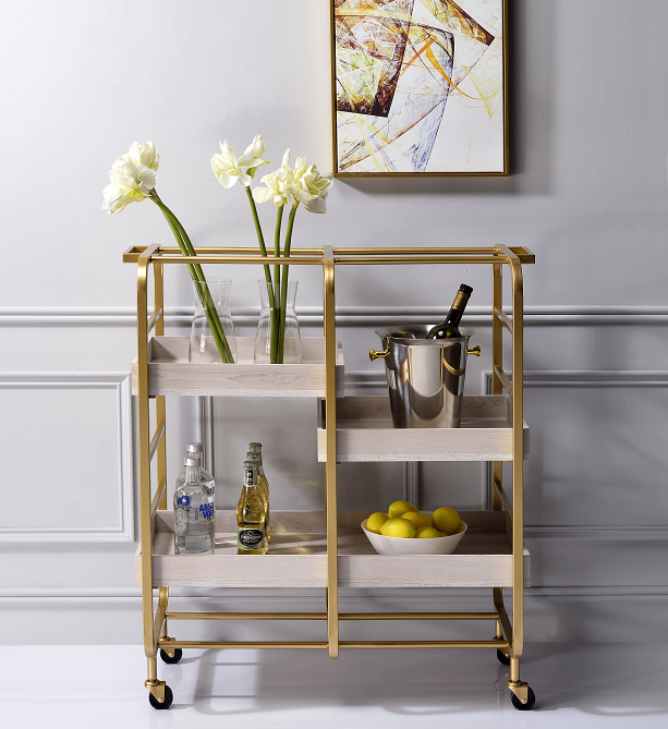 Vorrik Gold & White-Washed Serving Cart  Half Price Furniture