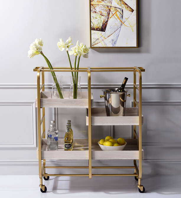 Vorrik Gold & White-Washed Serving Cart Half Price Furniture