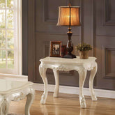 Acme Chantelle End Table with Marble Top in Pearl White 83542 Half Price Furniture