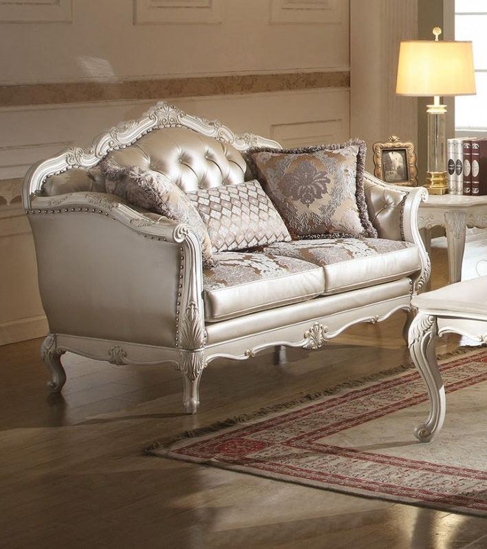 Acme Chantelle Loveseat w/3 Pillows in Pearl White 53541  Half Price Furniture