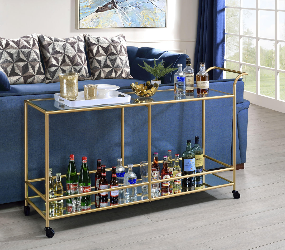 Kenda Clear Glass, Mirrored & Gold Serving Cart  Half Price Furniture