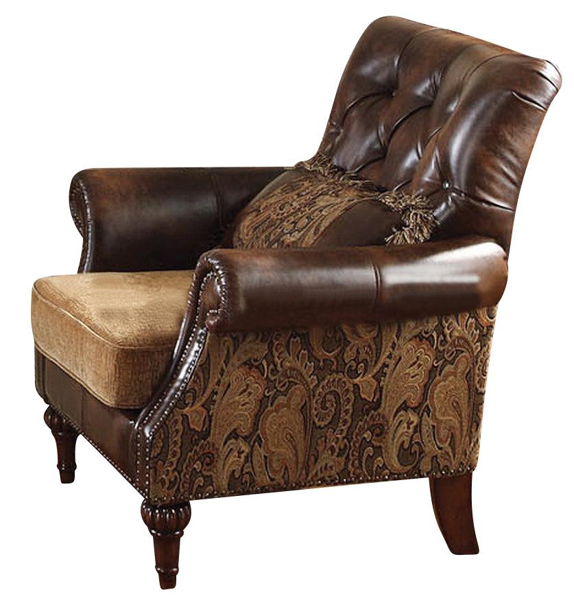 Acme Dreena Traditional Bonded Leather and Chenille Chair 05497  Half Price Furniture