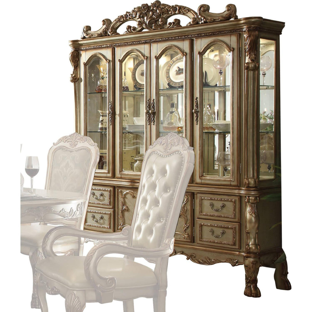 Acme Dresden Buffet w/ Hutch in Gold Patina 63155  Half Price Furniture