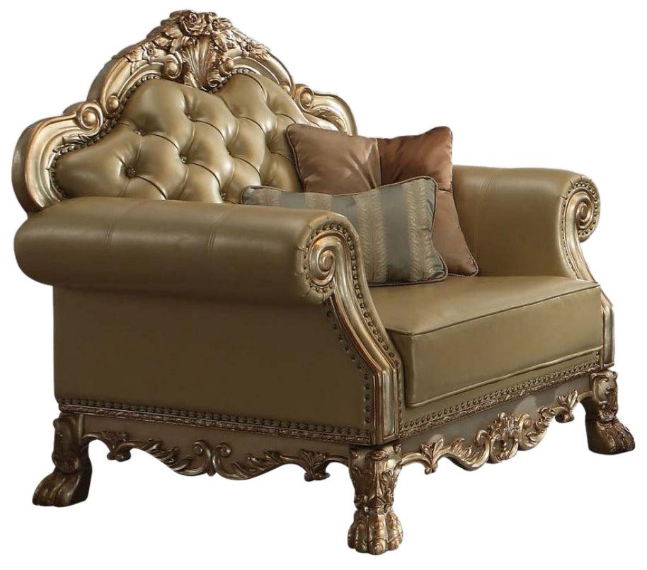 Acme Dresden Chair w/ 2 Pillows in Gold Patina 53162  Half Price Furniture