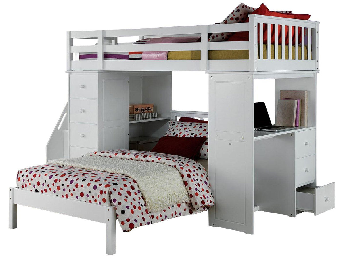Acme Freya Loft Bed Set with Twin Bed in White 37145/37152  Half Price Furniture