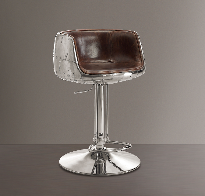 Brancaster Vintage Brown Top Grain Leather & Aluminum Adjustable Stool (1Pc) Half Price Furniture