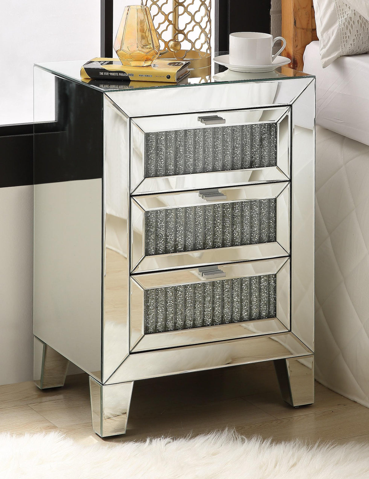 Caesia Mirrored & Faux Diamonds Accent Table Half Price Furniture