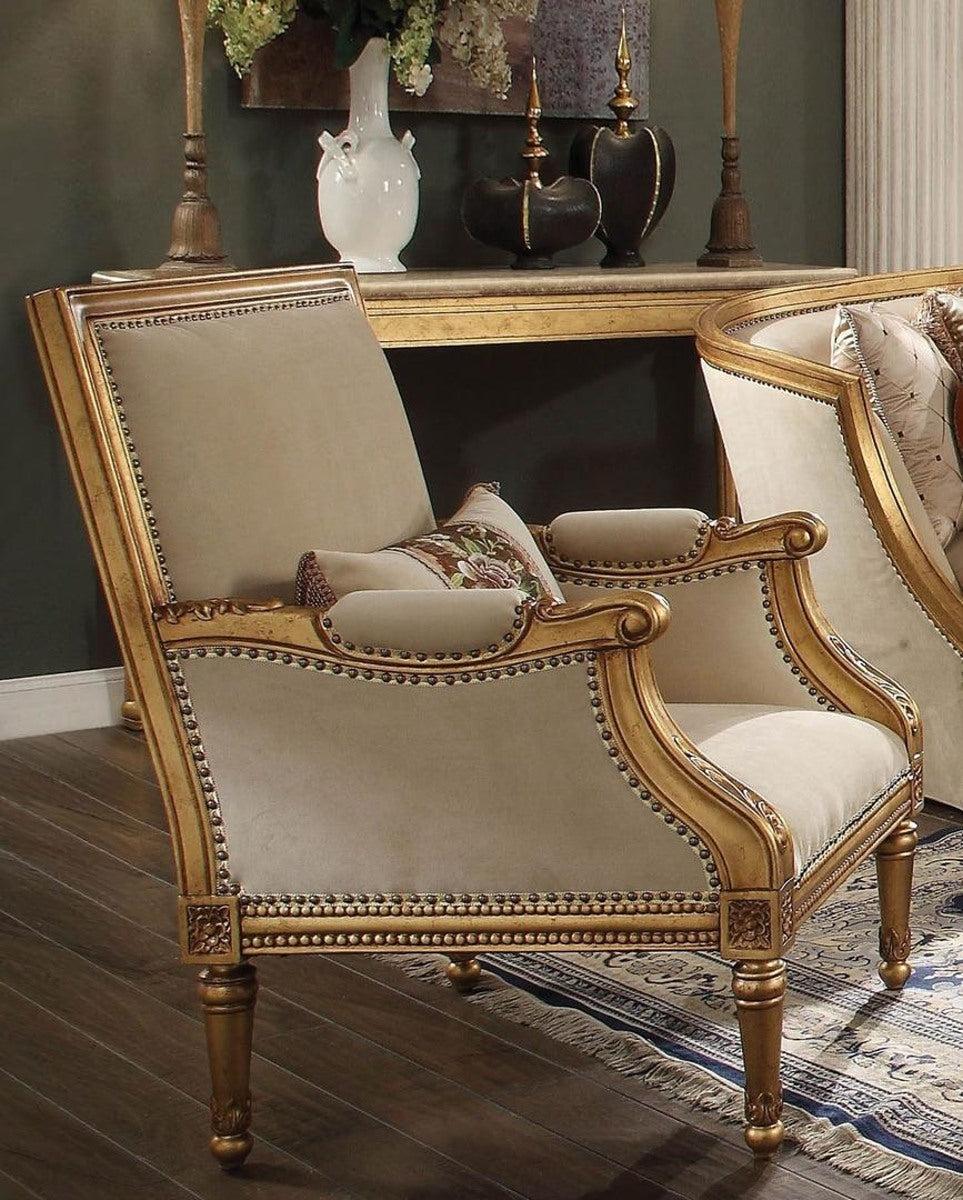 Acme Furniture Daesha Accent Chair in Tan Flannel & Antique Gold 50838  Half Price Furniture