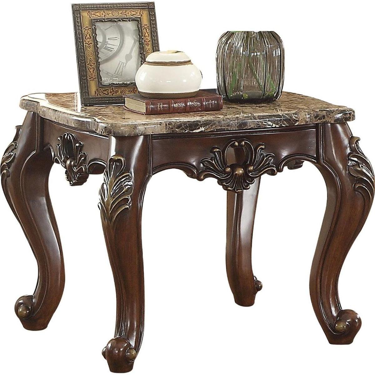 Acme Furniture Devayne End Table in Marble/Dark Walnut 81687  Half Price Furniture