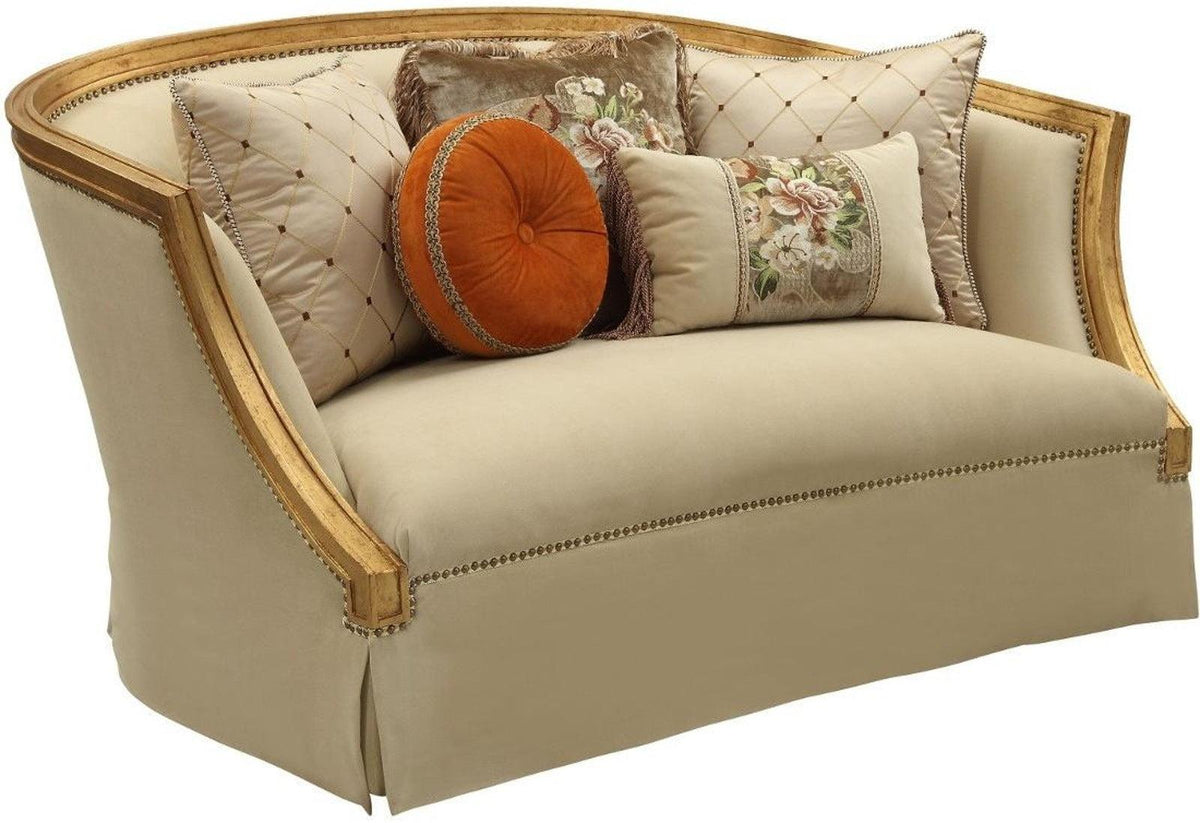 Acme Furniture Daesha Loveseat in Tan Flannel & Antique Gold 50836  Half Price Furniture
