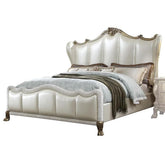 Acme Furniture Dresden II King Bed in Pearl White PU & Gold Patina 27817EK Half Price Furniture