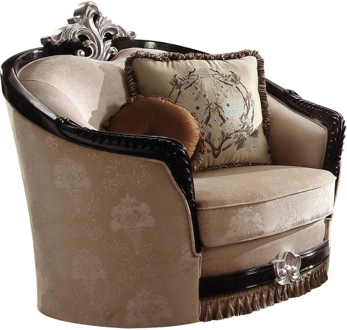 Acme Furniture Ernestine Chair with 2 Pillows in Tan and Black 52112  Half Price Furniture