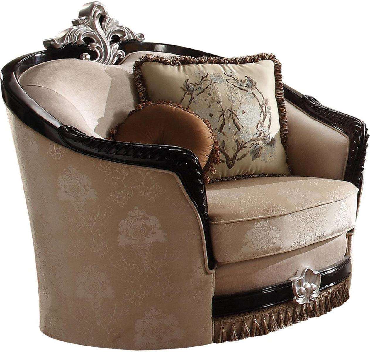 Acme Furniture Ernestine Chair with 2 Pillows in Tan and Black 52112 Half Price Furniture