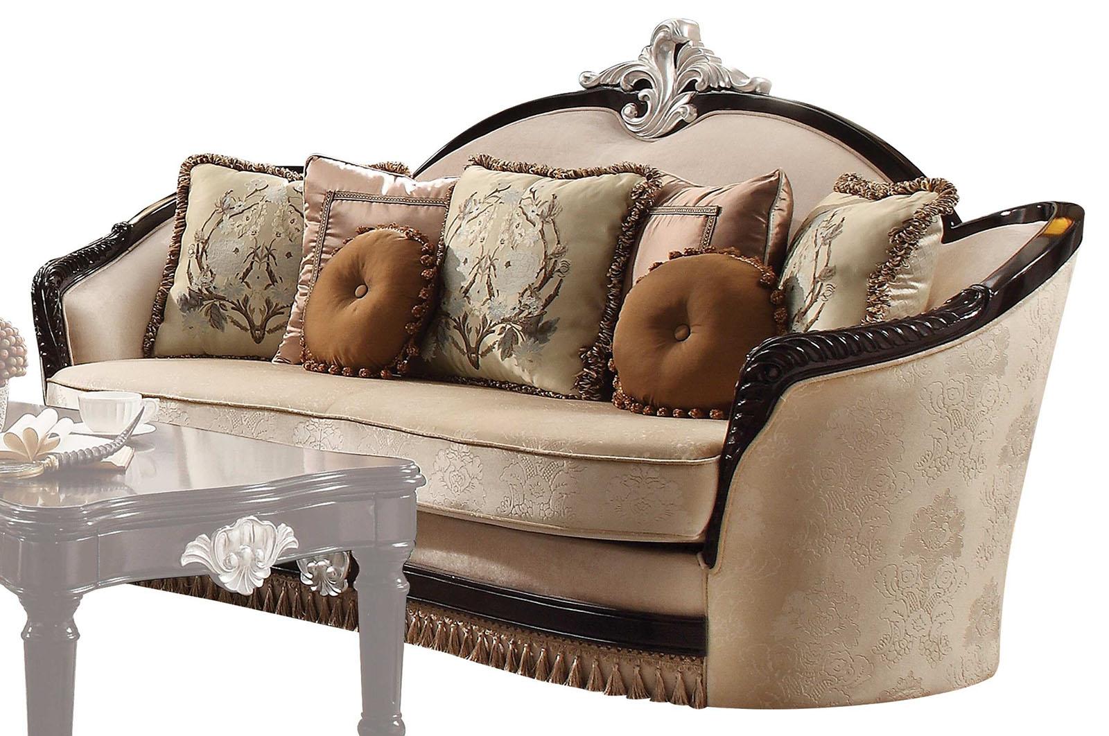 Acme Furniture Ernestine Sofa with 7 Pillows in Tan and Black 52110 Half Price Furniture