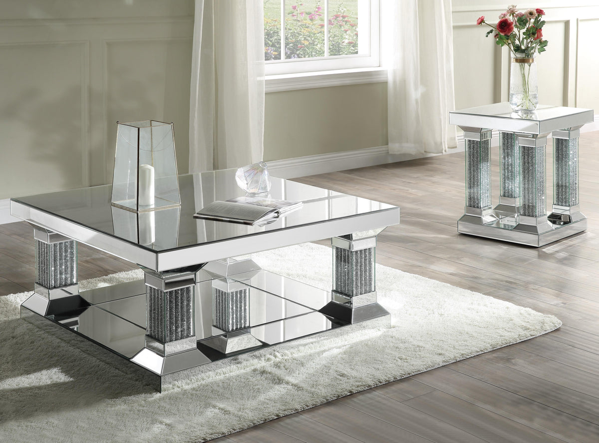Acme Furniture Caesia Coffee Table in Mirrored/Faux Diamonds 87905  Half Price Furniture