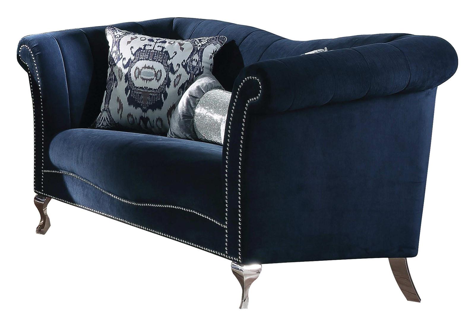 Acme Furniture Jaborosa Loveseat with 2 Pillows in Blue 50345 Half Price Furniture