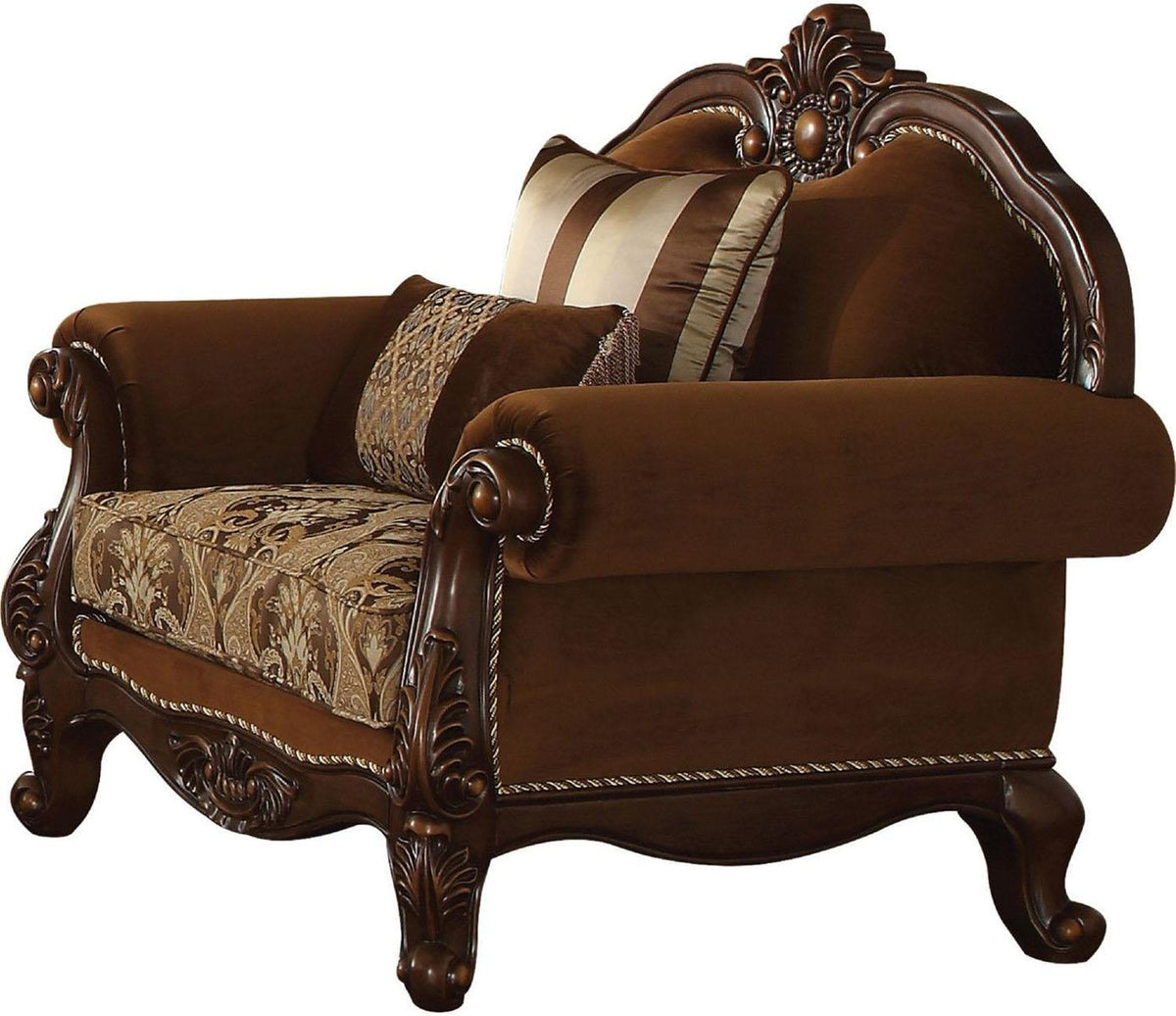 Acme Furniture Jardena Chair with 2  Pillows in Cherry Oak 50657  Half Price Furniture
