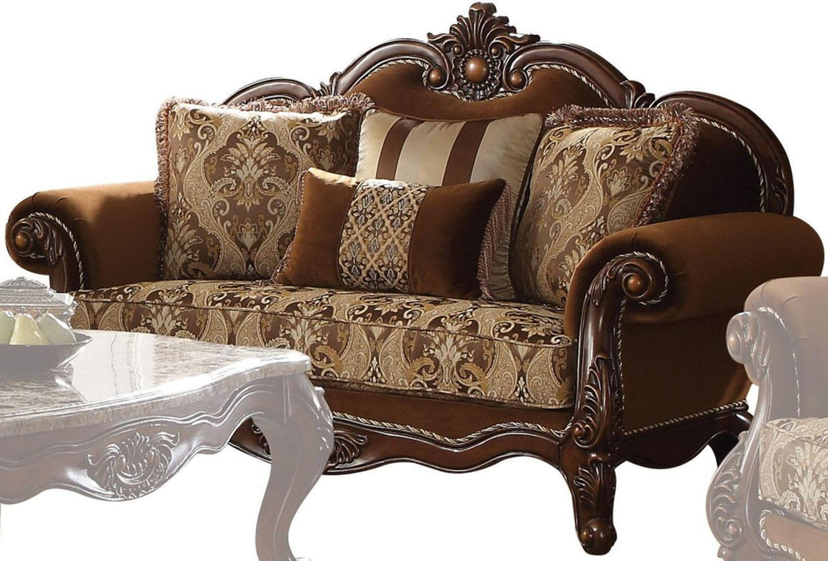 Acme Furniture Jardena Loveseat with 4 Pillows in Cherry Oak 50656  Half Price Furniture