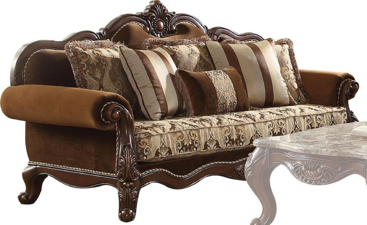 Acme Furniture Jardena Sofa with 6 Pillows in Cherry Oak 50655  Half Price Furniture