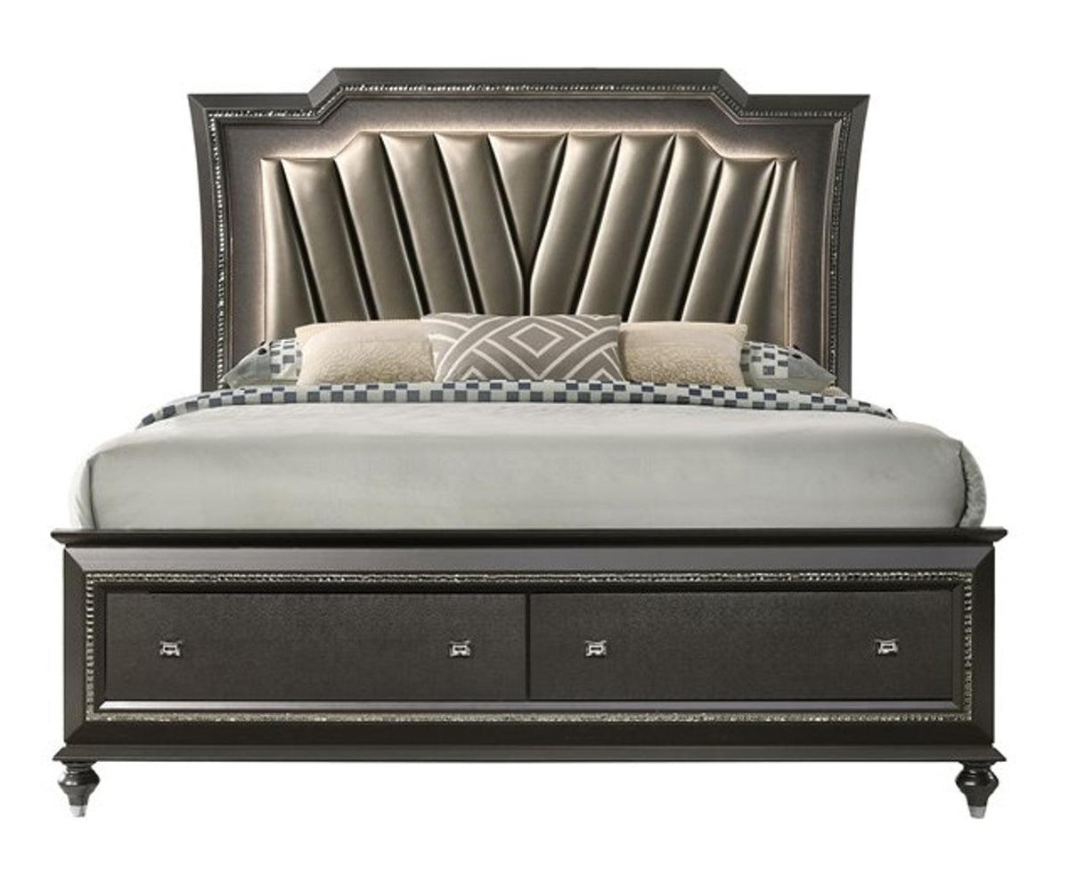 Acme Furniture Kaitlyn LED Headboard King Storage Bed in Metallic Gray 27277EK  Half Price Furniture