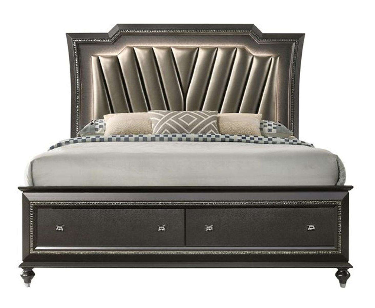 Acme Furniture Kaitlyn LED Headboard Queen Storage Bed in Metallic Gray 27280Q Half Price Furniture