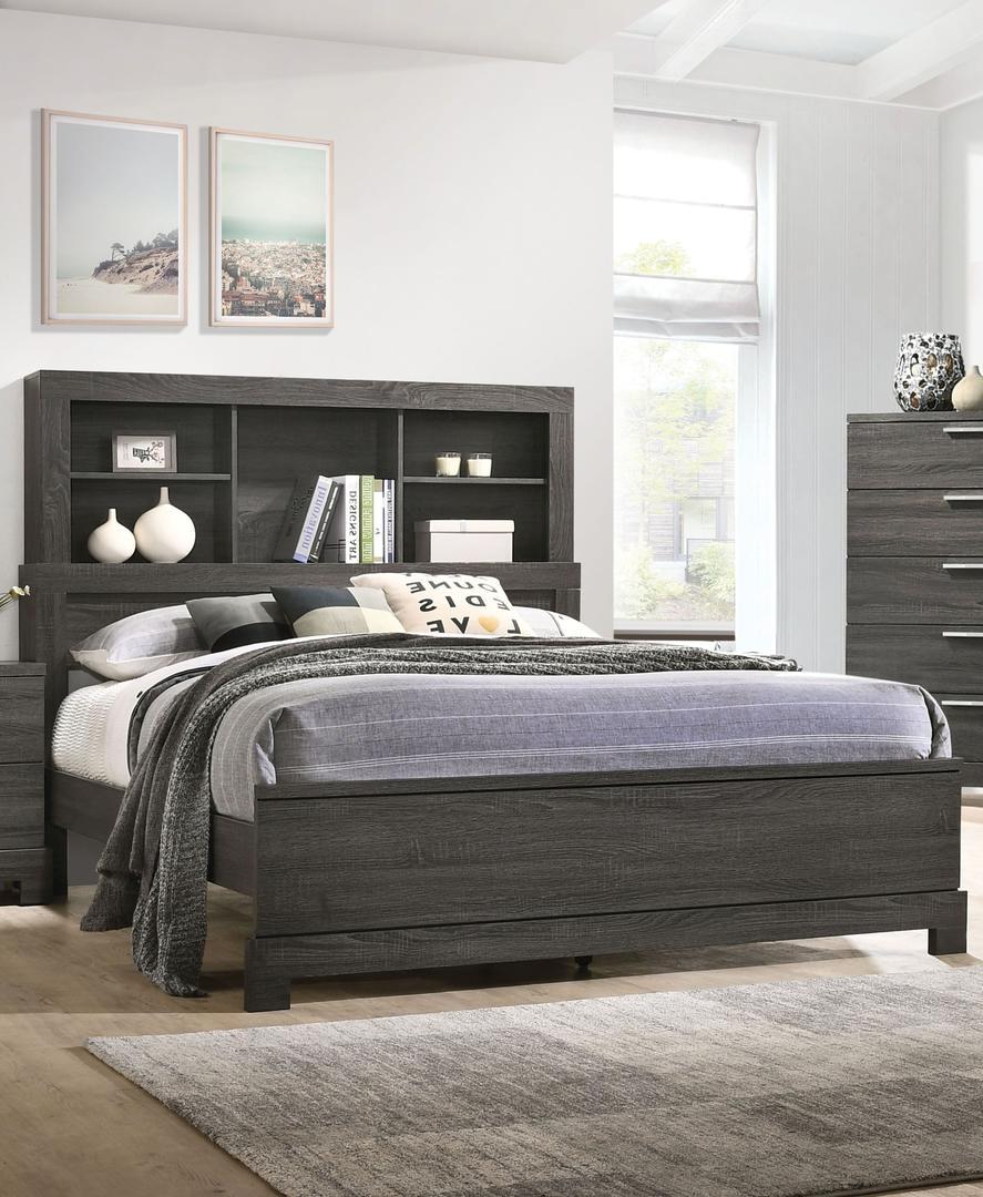 Acme Furniture Lantha Queen Bookcase Panel Bed in Grey Oak 22030Q  Half Price Furniture