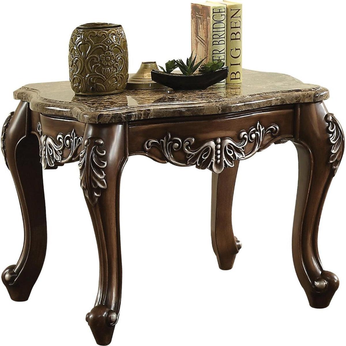 Acme Furniture Latisha End Table in Marble/Antique Oak 82147  Half Price Furniture