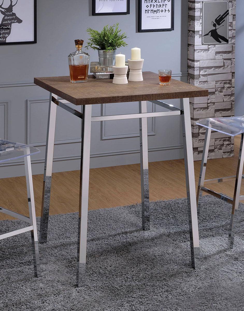 Acme Furniture Nadie Square Bar Table in Chrome and Oak 72595 Half Price Furniture