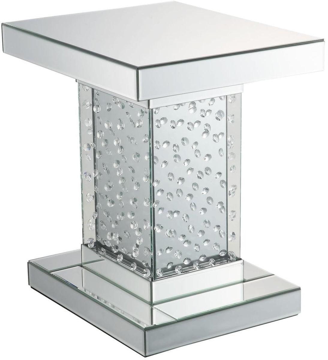 Acme Furniture Nysa End Table in Mirrored & Faux Crystals 80284  Half Price Furniture